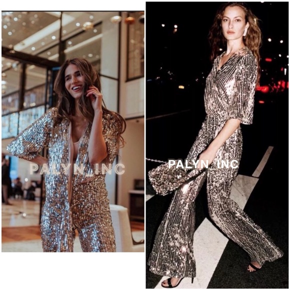 ❤️NWT ZARA SILVER SEQUIN WRAP BLOUSE TOP - Picture 3 of 8